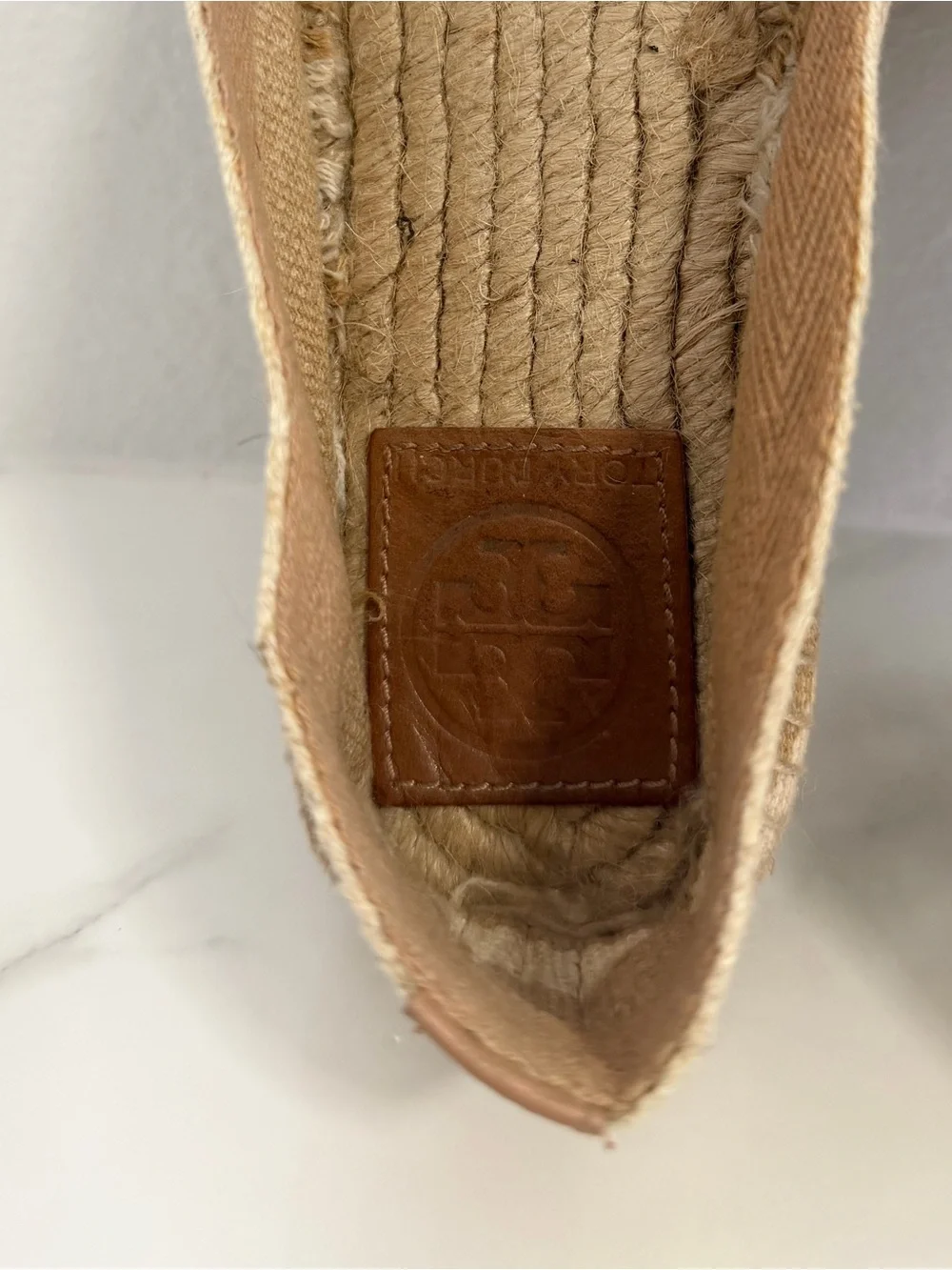 Tory Burch Espadille flat cream and orange logo size 9